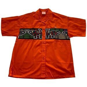NWOT My Name is Panama 100% Cotton Native S. American Shirt Lizard S Orange